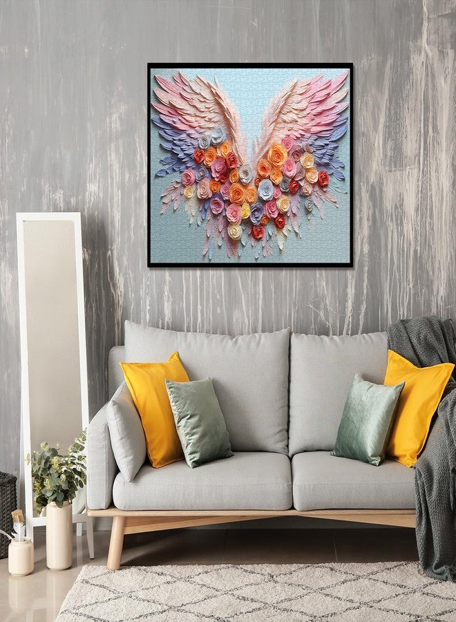 PPuzzling Flowers Angel Wings Puzzles for Adults 1000 Pieces, Rainbow Gradient Floral Jigsaw Puzzle, Impossible Rose Art Painting Puzzles as Home Decor - Image 5